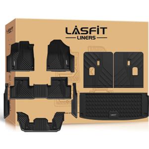 LASFIT Floor Mats & Trunk Mat & Backrest Mats for Acura Mdx 2022-2026 Cargo Mat All Weather TPE Mats Custom Fit Floor Liner for Mdx 1st & 2nd & 3rd Row Car Mats & Cargo Liner, Black, Easy to Clean