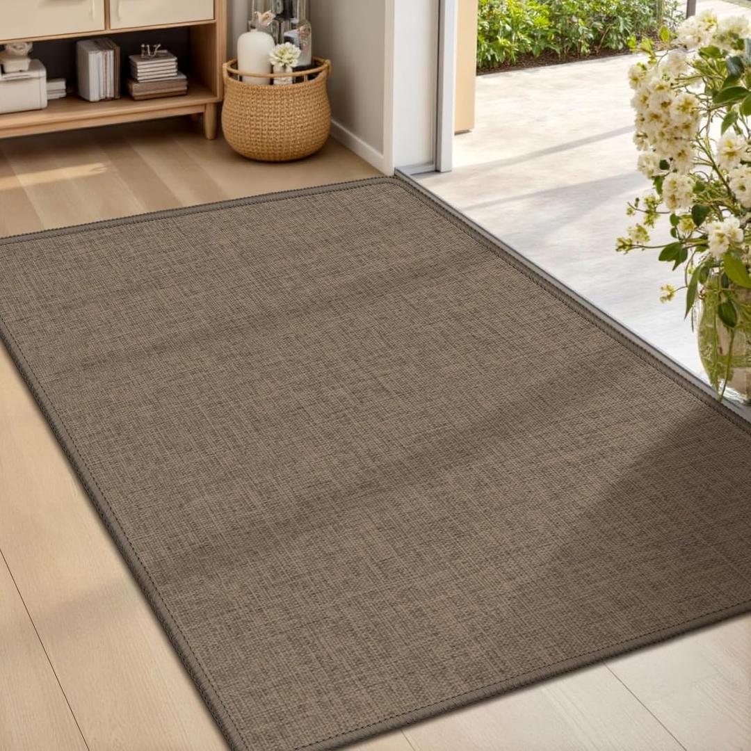 LEKEEPGO Ultra Thin Indoor Door Mat 24"x36", Low-Profile Door Mat Indoor Entrance, Non Slip Rubber Backing Inside Doormat Washable Welcome Front Entryway Dirt Trapper Entry Mat, Brown