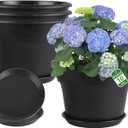 Myfeegoin 10-inch-Plant-Pots-Indoor-Outdoor, 4 Pack Plastic Planters with Drainage Holes & Saucers, Resin Flower Pots with Trays, Classic Garden Pot Container for House