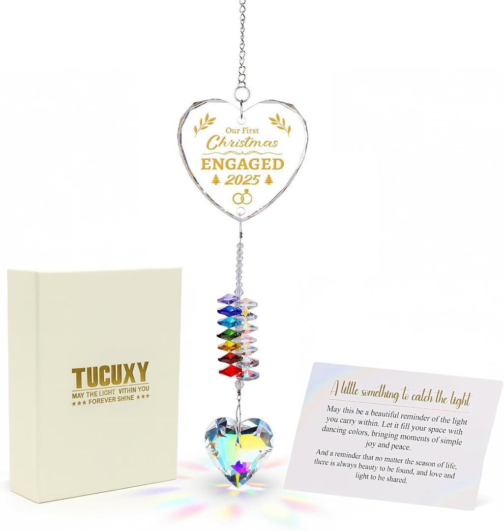 First Christmas Engagement Ornament 2025, Engaged Gifts for Couples, Engagement Gifts for Women, Her, Bride to Be, Fiance, Newly Engaged Couples Keepsake Crystal Suncatcher,