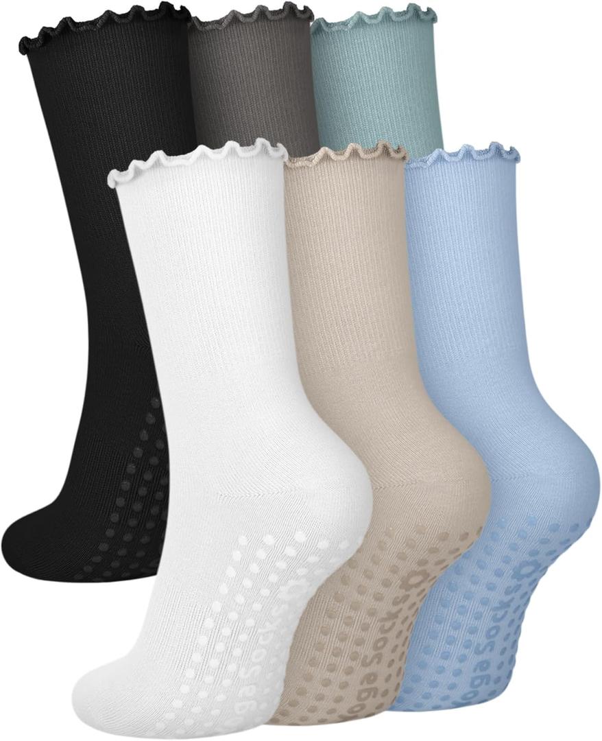 6 Pairs Grip Pilates Socks for Women, Non-slip Yoga Athletic Socks for Barre Ballet Barefoot Workout Hospital (Small-Medium, Multicolor 09)