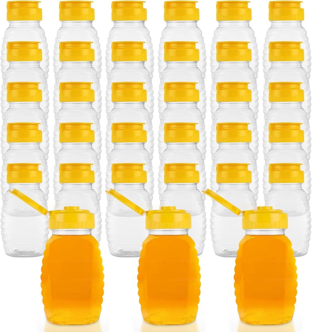 30 Pcs 6oz Honey Squeeze Bottles, Clear Plastic Honey Jar with Flip Lid, Leak Proof Honey Container Honey Dispenser for Storing and Dispensing Honey