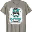 Support Squad Messy Bun Teal Ribbon Addiction Recovery T-Shirt (Gray, XL)