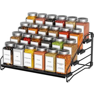 4 Tier Spice Rack for Cabinet, Spice Rack Organizer, Depth Adjustable Spice Holder for Countertop, Cupboard, Pantry, Seasoning Shelf, Metal, Black