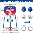 HYES 2 in 1 Pool Basketball Hoop with Ring Toss, Floating Pool Toys - Anti-Tip Stable Base - with 4 Balls/8 Rings/Pump - Summer Water Basketball Games Indoor Outdoor Gifts for Kids 4-8 & Adults, Red