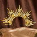 Fantherin Mary Halo Crown Headband Spiked Zip Tie Halo Crown Sunburst Goddess Headpiece with Butterfly (Style 3-Gold)