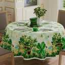 XCHI Watercolor Green Hats Shamrocks Clovers Coins Horseshoes St. Patrick's Day Tablecloth Round Table Cloth Washable Table Covers for Indoor Dining Home Party Decorations 60x60 Inch