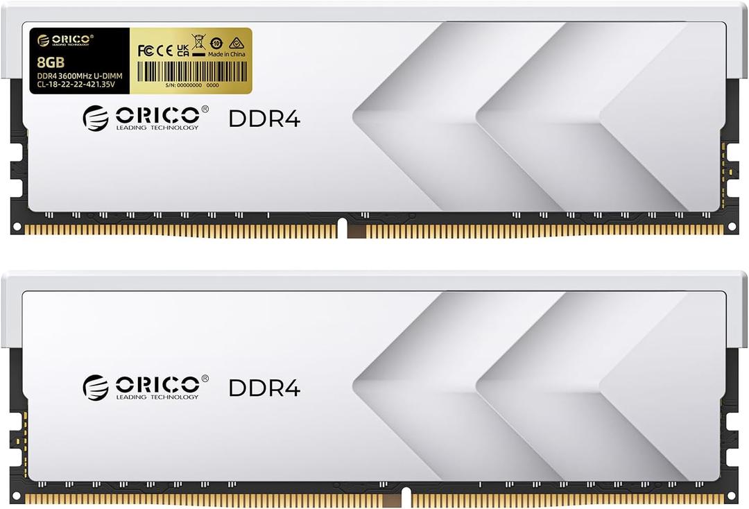ORICO Raceline Racer DDR4 RAM 16GB Kit (2x8GB) 3600MHz CL18, XMP 2.0 Overclocking for Intel, AMD Compatible, 1.35V UDIMM Gaming Desktop Memory  Silver