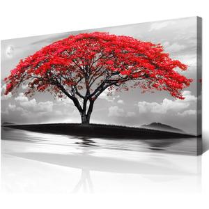 Wapluam Black And White Pictures Large Canvas Prints Wall Art For Living Room Bedroom Wall Decor Red Tree Landscape Painting To Hang Modern Home Decorations For Office Stretched And Framed Artworks, 40"L x 20"W
