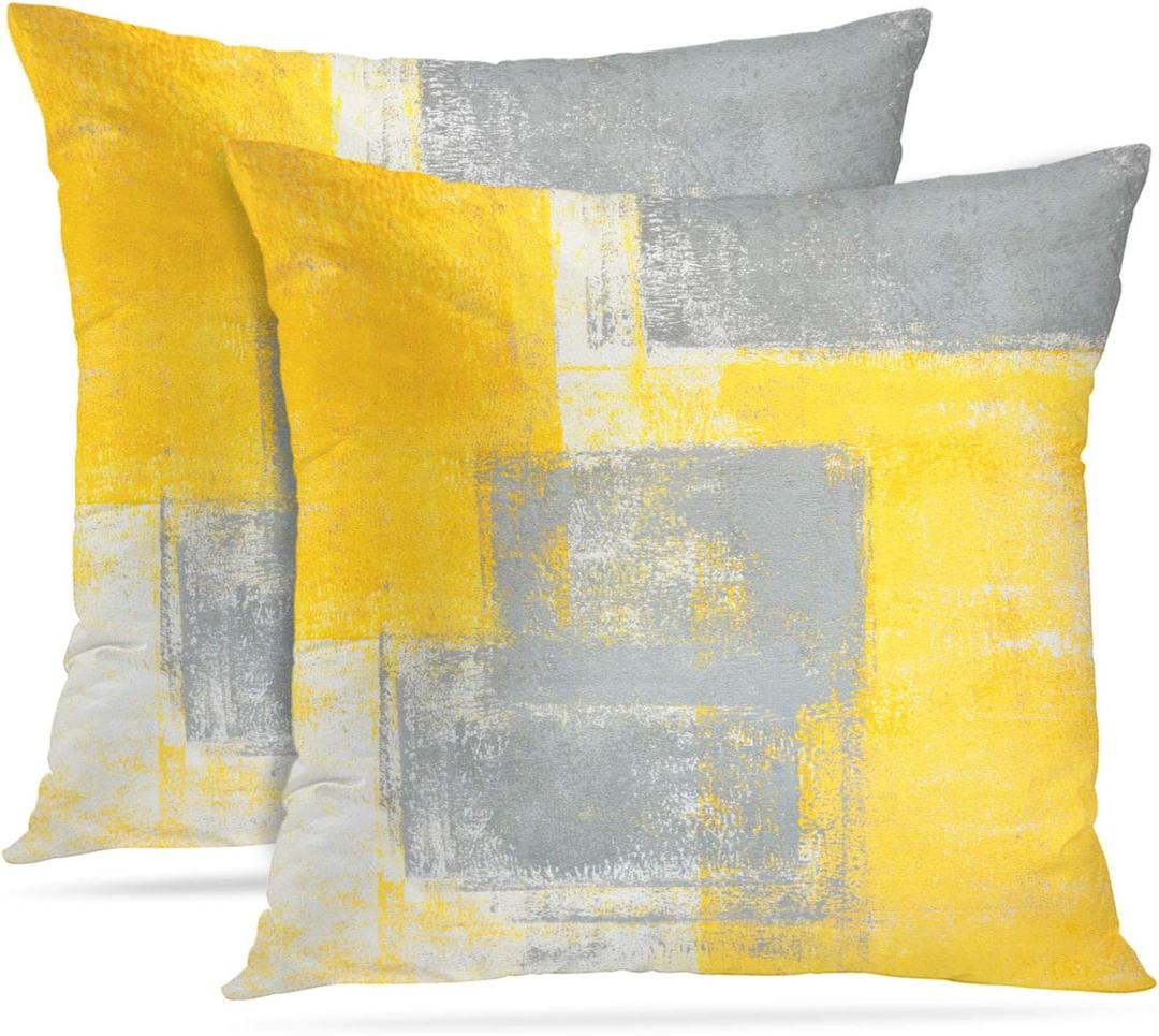 Britimes Throw Pillow Covers Modern Home Art Decor, 18 x 18 Inches Set of 2 Pillow Cases Decorative, Abstract Oil Painting Pillowcases for Bedroom, Living Room, Cushion Couch Sofa, Yellow Grey (18" x 18" (Pack of 2))
