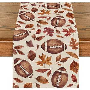 3 x Artoid Mode Rugby Maple Leaves Football Fall Table Runner, Seasonal Harvest Autumn Kitchen Dining Table Decoration for Home Party Decor 13x72 Inch