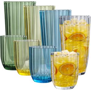 Acrylic Clear Highball Plastic Cups | Plastic Reusable Tumblers 15oz & 20oz (Set of 8) | Stackable | BPA-free Tumblers | Shatterproof | Top-rack Dishwasher Safe