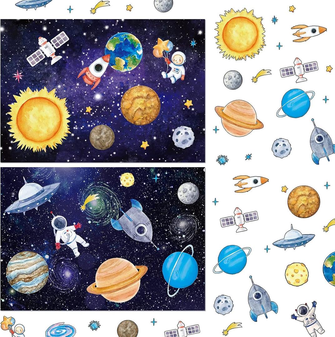 Tenare 24 Sheets Space Stickers for Kids Solar System Astronaut Mix and Match Outer DIY Outer Wall Make Your Own Sticker for Kids Educational Learning Birthday