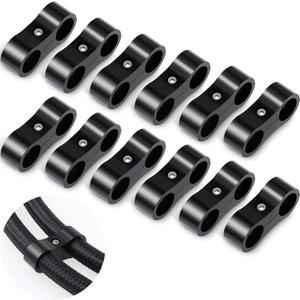 12 Pcs 6AN Hose Separator Clamp AN6 Fuel Line Mounting Aluminum Brake Clamp Divider Hose Fitting Adapter Fit for 3/8 Fuel, Water Pipe and Gas Line, Black