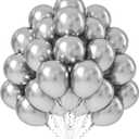 FOTIOMRG Metallic Silver Balloons 12 inch, 50 Pack Chrome Silver Latex Party Balloons Helium Quality for Birthday Graduation Baby Shower Disco Wedding Party Decorations (with Silver Ribbon)
