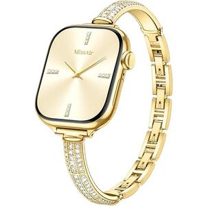 Missair Bands Compatible with Apple Watch Band 38mm 40mm 41mm 42mm for Women, Slim Metal Dressy Jewelry Bracelet with Bling Diamond for iWatch Series 11 10 9 8 7 6 5 4 3 SE Ultra (Gold)