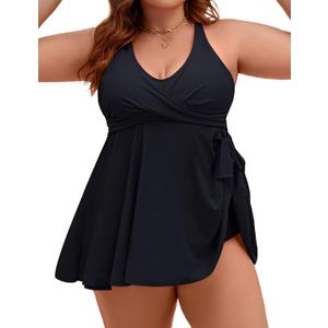 Edelqual Plus Size Tankini Swimsuits for Women Two Piece Tummy Control Bathing Suit Swim Dress Swimwear Full Coverage Swimdresses with High Waist Shorts (Black,3XL)