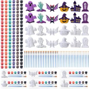 Foilswirl 24 Set Halloween Ceramic to Paint DIY Ghost Tombstone Bat Pumpkin Haunted House Crafts Painting Kit Unpainted Crafts with Brush Bag for Halloween Party Favor Gifts Boo Basket Stuffers