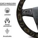 2 x Elastic Car Steering Wheel Cover, Universal 15 inch Non-Slip Breathable Neoprene Steering Wheel Protector, Car Accessories for Women Men Fit Auto, Suvs, Truck Golden Sun Moon