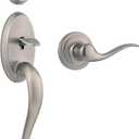Kwikset Shelburne Front Door Lock Handle and Deadbolt Set, Entry Handleset Exterior with Interior Reversible Lever, Satin Nickel, Pick Resistant SmartKey Rekey Deadbolt Security