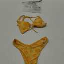 MakeMeChic Women's Halter Triangle Thong Bikini Sets High Cut Swimsuit Bathing Suit Swimwear (Yellow, Small)