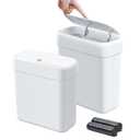 funest 2 Pack Bathroom Can with Lid, 3 Gal/12 L & 2.7 Gal/10L Garbage Can with Pop-Up Lid, Small Spaces Plastic Can, Slim Bin Waste Basket for Bathroom,Rv, Office, White