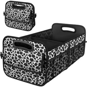 Deosk Car Organizer for SUV - 6 Big Pocket Trunk Storage With Waterproof Polyester, Car Accessories for Women/Men, Cow Print (Medium)