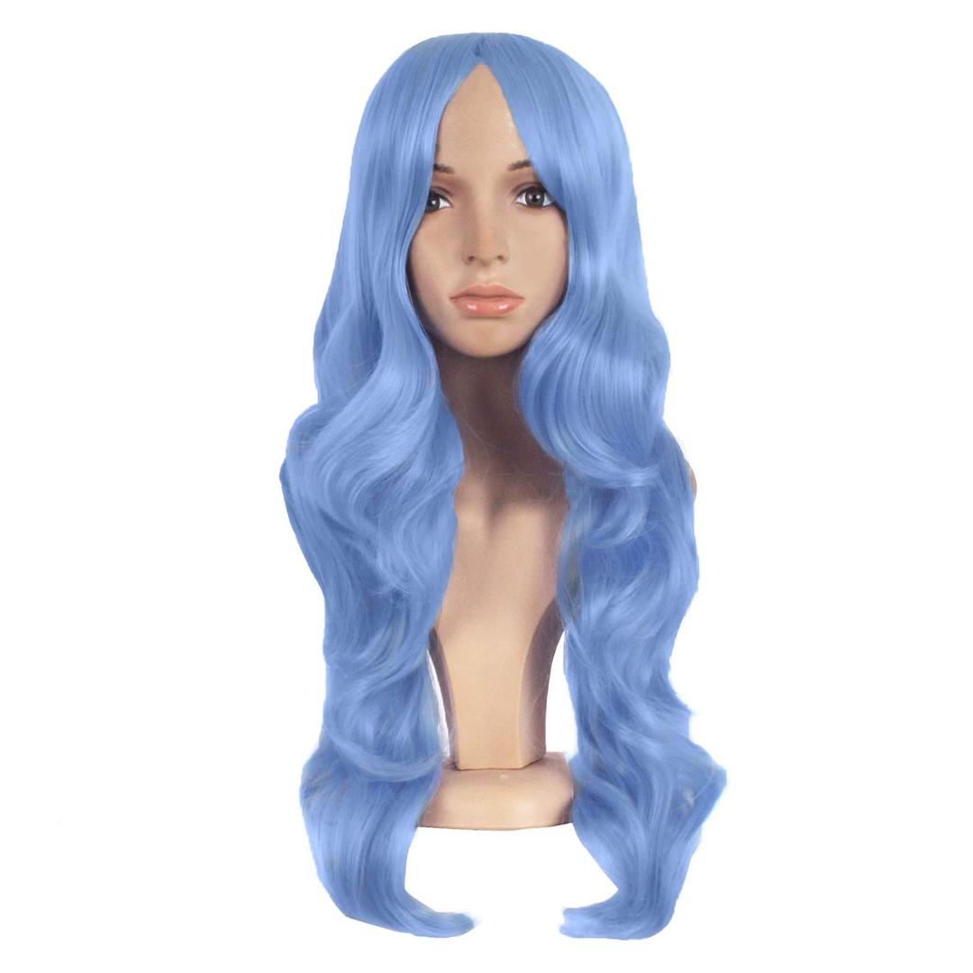 Periwinkle: Mapofbeauty 24 Inch/60Cm Charming Synthetic Long Wavy Side Bangs Women Party Anime Cosplay Wig (Periwinkle)