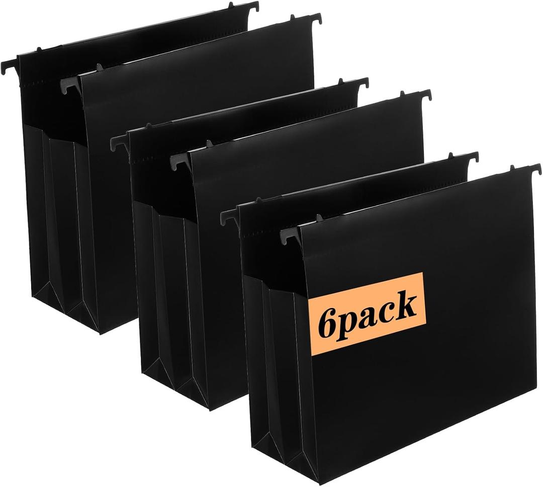 6 Pack Plastic High Capacity Hanging File Folders, 4" Expanding Pocket with Movable Dividers, Heavy Duty for Filing Cabinet, Insertable Tabs, Letter Size