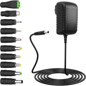 8.4V 1A Power Adapter Li-ion Battery Charger with LED Indicator 2.1x5.5mm Interface Suitable for 7.2V 7.4V 8.4V 2-String Lithium Battery Pack with 10 Interchangeable DC Plug