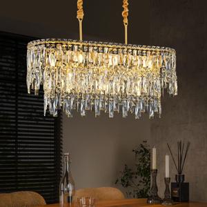 Modern Gold Crystal Lighting for Room,11 Lights Elegant Oval Lamp,31''*11'' Modern Crystal Chandeliers for Dining Room Living Room Kitchen Foyer Hallway Staircase
