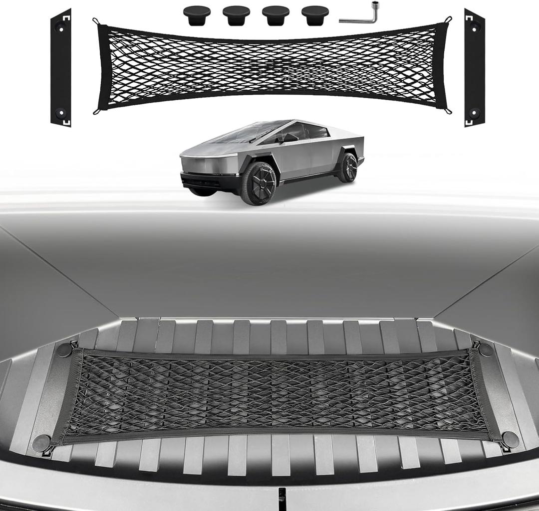 BestEvMod Cargo Mesh Net for Pickup Truck Bed Compatible with Tesla Cybertruck 2025 2024 Accessories Mesh Extra Strong Hook Stretchable Trunk Cargo Organizer (Frunk Net)