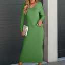 ANRABESS Women's 2 Piece Outfits Sweater Skirt Sets Casual Long Sleeve V Neck Ribbed Knit Tops Midi Dress 2025 Fall Fashion (Green, M)