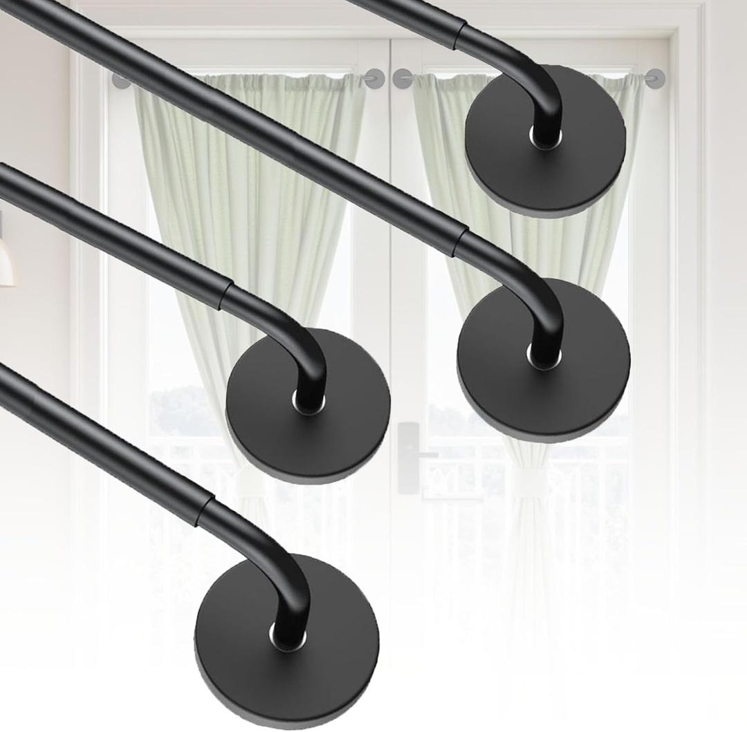 4 Pack Magnetic Curtain Rods for Metal Door, Adjustable 18 to 30 Inch Curtain Rod 3/8" Diameter Magnet Rods for French Door Rod Window Cafe(Black, 4Pack)