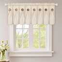 ASPMIZ Farmhouse Cotton Linen Valances for Windows, Boho Kitchen Curtains Valances with Rustic Button, Khaki Striped Window Treatments Curtain Valance for Bathroom Cafe, 52 x 18 Inch, 1 Pannel