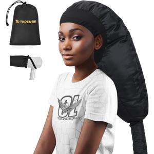 TEPENAR Hair Dryer Bonnet Attachment: Upgraded Extra Large Hooded Dryer Adjustable Hair Dryer Caps - Easy to Use for Natural Curly Textured Hair Care Styling Fast Drying - Black
