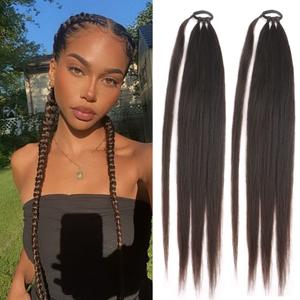 Ponytail Extensions 2 PCS Synthetic With Hair Tie Wrap Around Hair Braid Extensions Chignon Tail Rubber Band Ring 26 Inch Ombre Braid DIY Brown Black