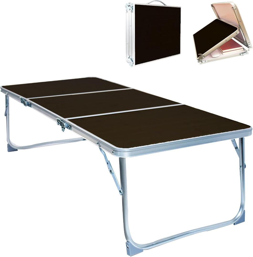 Folding Camping Table,3 Feet Portable Picnic Table,3 Folding Lightweight Aluminum Alloy Outdoor Beach Table with Handle for Outdoor Cooking, BBQ, Camping, Travel, and Party Use (Black)