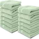 White Classic Luxury Cotton Washcloths 15×24 Inch - Hotel, Spa, Bathroom Face Towel | 4 Pack, Light Green