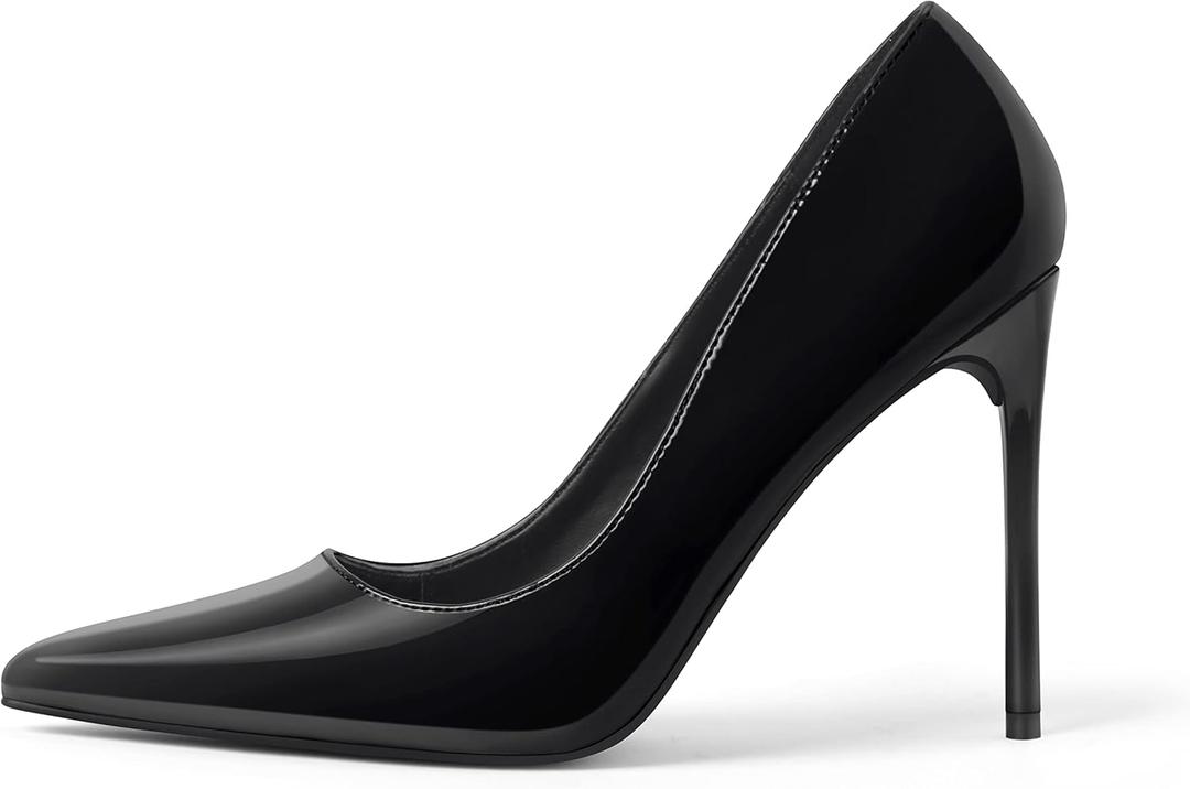 Women's Pumps Slip On High Heels with Pointed Toe 4.1 Inch Stiletto Bridal Party Dress Heels for Casual,Lucy-All Black-8.5