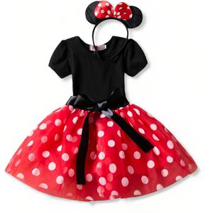 Nileafes Girls Princess Mini Mouse Costume Toddler Birthday Party Fancy Dress Up (5-6 Years, Red)