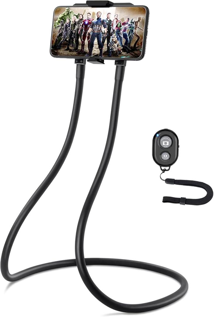 B-Land Upgrade Phone Holder for Bed, Neck Phone Holder Gooseneck Cell Phone Holders, Universal Mobile Phone Stand with Remote for Taking Videos & Group Photos (Black)