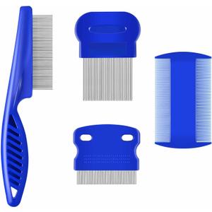 4 Pack Flea Lice Comb, Stainless Steel Dog Cat Grooming Combs with Rounded Teeth, Double Sided Professional Pet Tear Stain Remover, Dematting Tool for Small, Medium & Large Pets