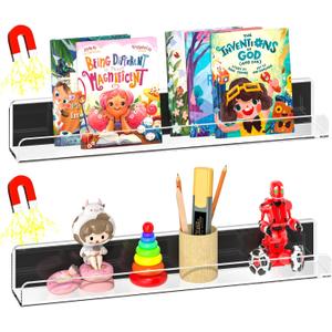 FUCDTEFC Magnetic Book Shelf for Whiteboard, 2 Pack Clear Magnetic Bookshelf, Reusable Metal Magnetic Book Display Holder for Classroom, Offices, Kitchens, Refrigerator Supplies - Clear
