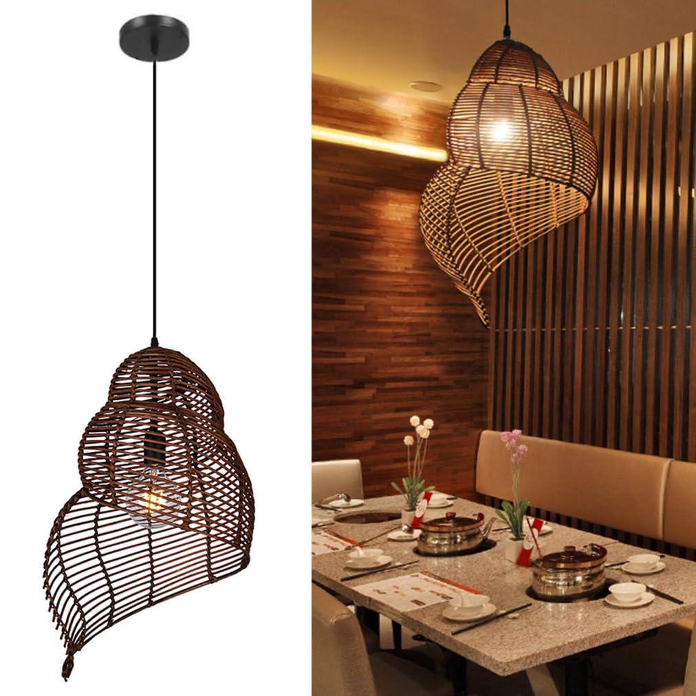 LQZCXMF Retro Conch Pendant Lamp Hand Woven Ceiling Lighting Weave Bamboo Rattan E26 Hanging Light Fixture Retro Japanese Wicker Lamp Shade for Bedroom Restaurant Cafe Brown