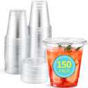 Eupako 150-Sets-8-OZ-Plastic-Cups-with-Lids-8 Ounce-Clear-Disposable-Cups-with-Lids-Cold-Drink-Containers-for-Beverage-Parfait-Smoothie-Milkshake-Juice