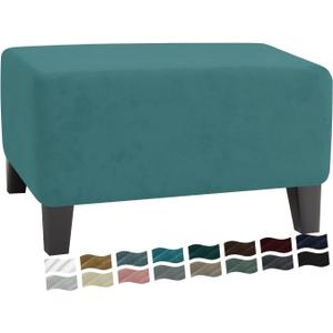 MAXIJIN Velvet Ottoman Slipcover Small Stretch Square Rectangle Footstool Slipcover Folding Storage Ottoman Covers for Living Room with Elastic Bottom (Ottoman Small, Peacock Blue)