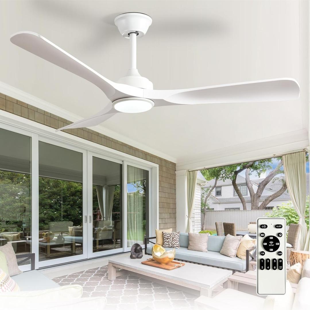 Depuley Ceiling Fan with Light and Remote: 52 Inch White 3 Blade Outdoor Fans for Patios - Dimmable Indoor Fan with Lights Fandelier for Gazebo