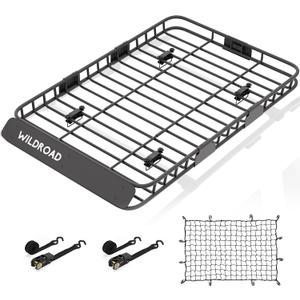 Wildroad Car Roof Cargo Carrier Combo of Upgraded 64"x 39"x 4" Roof Rack Cargo Basket, Super Duty Bungee Cargo Net. Universal Car Top Luggage Holder Carrier Basket Fits for SUV Truck Cars