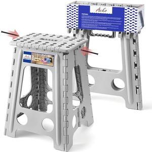ACKO Folding Step Stool Foldable 17.5 Inch 400 lbs Capacity, Plastic Stools for Adults and Kids, Collapsible Stools for Kitchen, Stepping Stool with Handle(Grey), 2 Pack